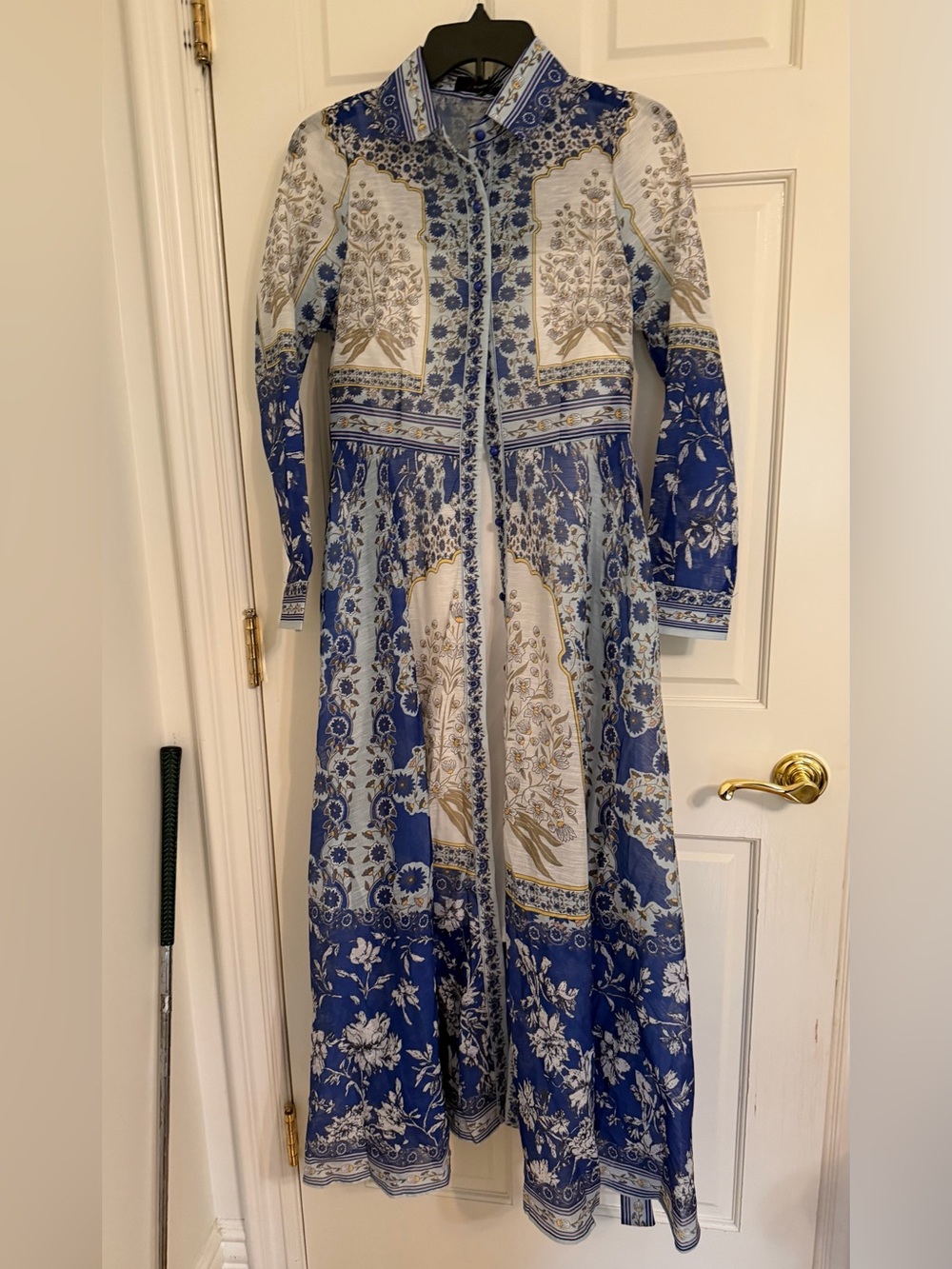 By Nancy Blue and White Floral Long-Sleeve Maxi Dress new with tag